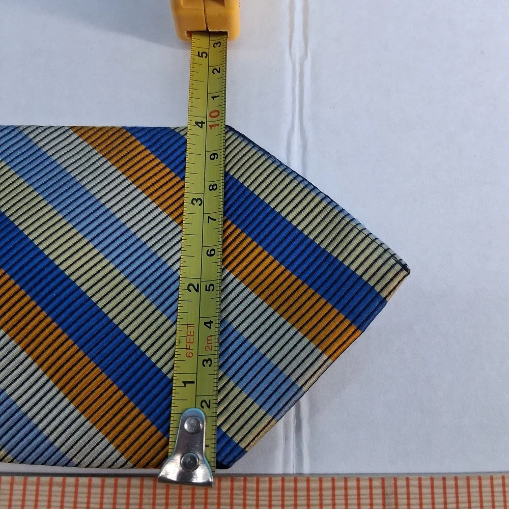 Charles Tyrwhitt Tie Mens OS Blue Gold Silver Striped Silk Italy Classic Woven